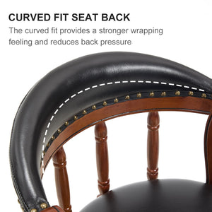 English Elm Seat 29.5" Cow-Top Leather Bar Stool With 360° Swivel, Contoured Back & Durable Wood Frame, Black W2195P331494-GIGA