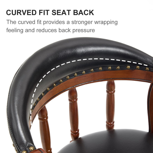 English Elm Seat 29.5" Cow-Top Leather Bar Stool With 360° Swivel, Contoured Back & Durable Wood Frame, Black W2195P331494-GIGA