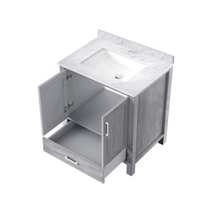 English Elm Distressed Grey 30" Bath Vanity with Carrara Marble Top, Solid Wood, Soft-Close Drawer, Storage (95) B2731P258790