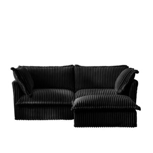 English Elm Slipcovered Sectional 2 Seater Sofa With Convertible Ottoman, Soft Black Corduroy & Deep Comfort W3041S00095-GIGA