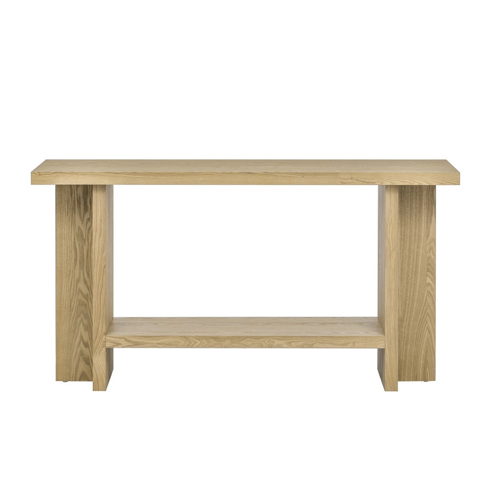 English Elm U_Style 60'' Minimalist Console Table With Durable Ash Veneer, T-Shaped Legs For Modern Spaces N711P241289O-GIGA