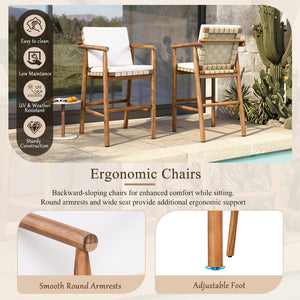 English Elm Outdoor Acacia Wood Counter Stools Set of 2 with Woven Seat and Beige Cushions N704P383163A