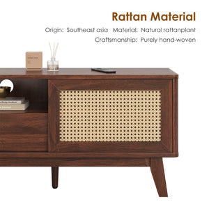 English Elm Rattan Tv Stand With Mid-Century Modern Design, Boho Style, Storage Drawers & Cable Management Solution T3623P380522-GIGA