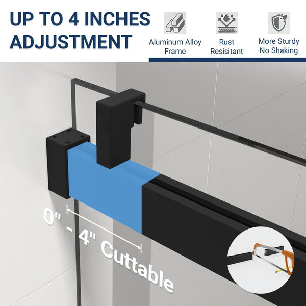 English Elm 56" Frameless Sliding Shower Door Tempered Glass Matte Black Soft Close Modern Bath W1573104180