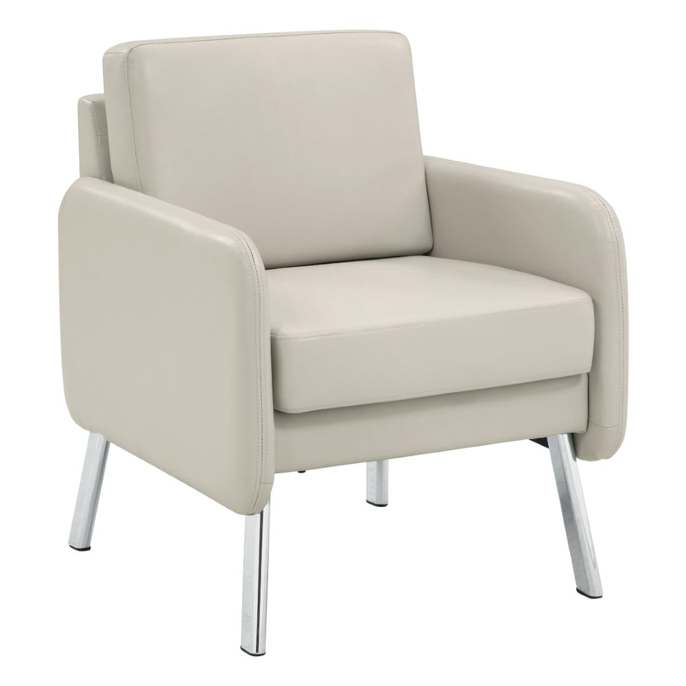 OSP Home Furnishings Lounge Chair with Faux Leather Upholstery and Chrome Legs for Reception or Waiting Areas Chair Cream SL5601-PD28