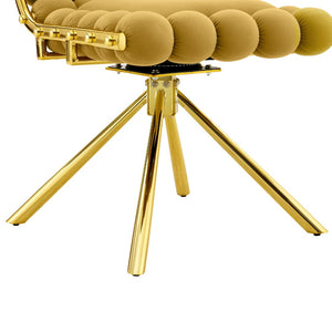 English Elm Set of 2 Dutch Velvet Bubble Backrest Dining Chairs with Sculptural Tufted Design Gold,Yellow W3875P370841