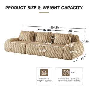 English Elm 114" Modular Cloud Sectional Sofa Flannelette Upholstery Deep Seat Living Room Couch Light Camel W714S01511