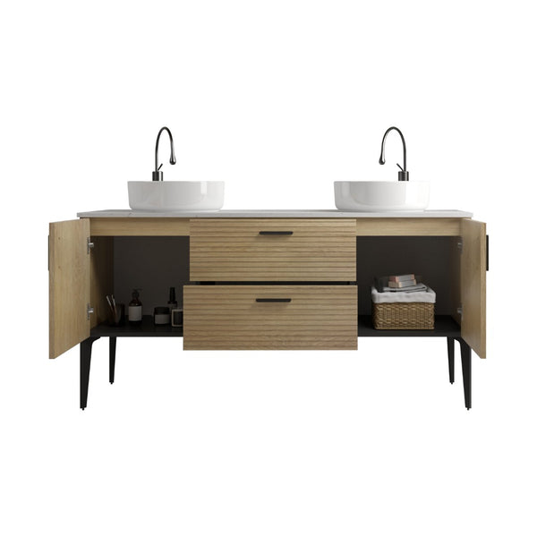 English Elm Emilia 60 Inch Freestanding Oak Vanity with Ceramic Sink and Soft Close Drawers W1865S00207