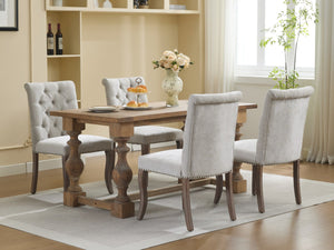 English Elm Upholstered Chenille Tufted Dining Chairs Set of 2 with Curved Wood Legs Club Style Beige W1143P457780