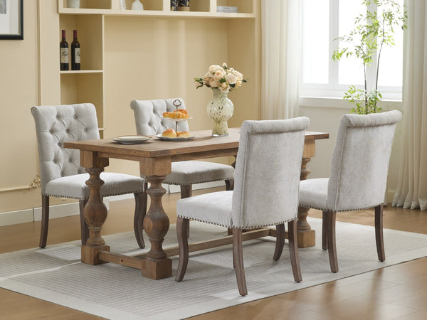 English Elm Upholstered Chenille Tufted Dining Chairs Set of 2 with Curved Wood Legs Club Style Beige W1143P457780