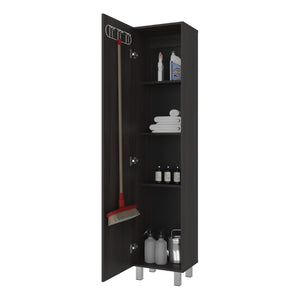 English Elm Vintro Slim Tall Cabinet with Metal Legs Four Interior Shelves for Bedroom Office Dark Oak B200P462884