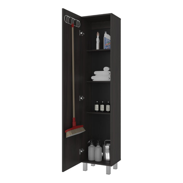 English Elm Vintro Slim Tall Cabinet with Metal Legs Four Interior Shelves for Bedroom Office Dark Oak B200P462884