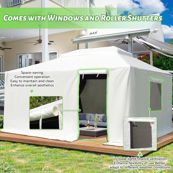 English Elm 12'x16' Gazebo Cover Winter Enclosure with Sidewalls & Mesh Windows, Waterproof Windproof Storage Shield W1859P227656