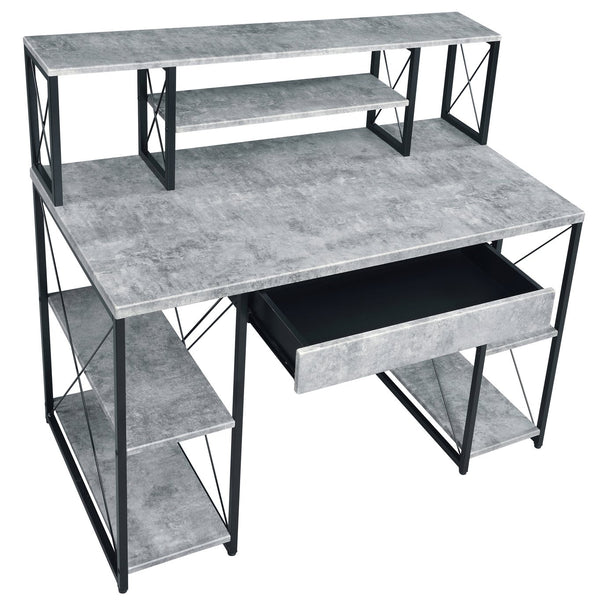 English Elm Grey Grey and Black Office Desk with Hutch, Drawer & Open Shelves — Studio-Ready, Sturdy Wood Top for Gear B062P184527