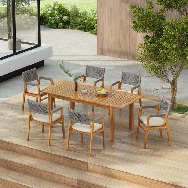 English Elm Christopher Knight Home® - Outdoor 7-Piece Rustic Acacia Dining Set With Expandable Table & Cushions For Stylish Gatherings N773P210139G6_68892.00SNTS