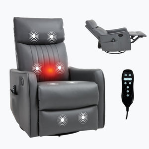 English Elm Blue Fabric Swivel Rocker Recliner with Massage Heat Nodes for Living Room Comfort Grayish Green W1803P321819