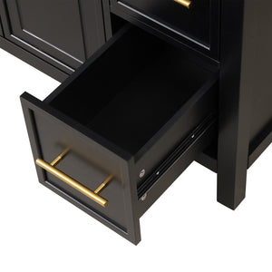 English Elm 36" Matte Freestanding Bathroom Vanity Solid Wood Cabinet Ceramic Sink Three Drawers Black N725P364205B