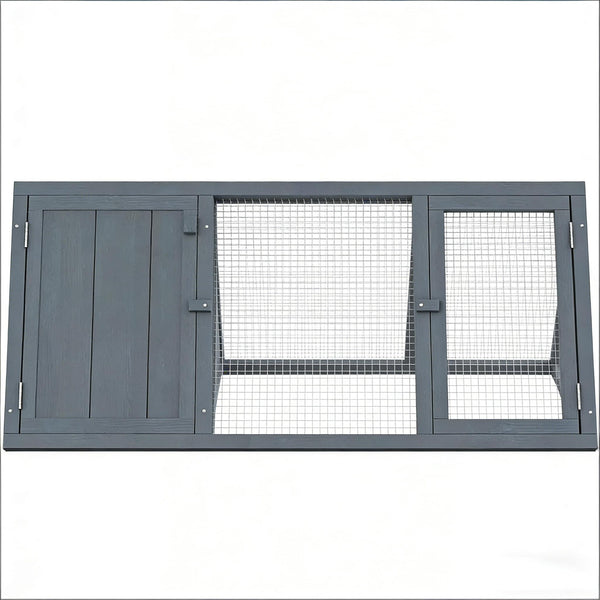 English Elm Stable Triangular Rabbit Hutch Fir Wood Frame with Wire Mesh Run for Small Animals T3971P487082