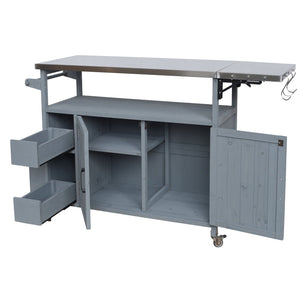 English Elm 54.33" Farmhouse Outdoor Kitchen Cart Solid Fir Frame Steel Top Storage Bbq Prep N767P379702C