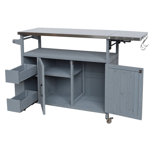 English Elm 54.33" Farmhouse Outdoor Kitchen Cart Solid Fir Frame Steel Top Storage Bbq Prep N767P379702C
