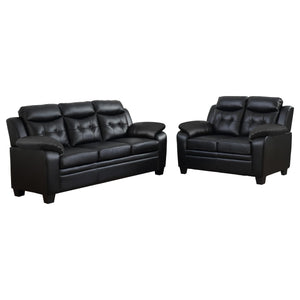 English Elm Castro Black 2-Piece Faux Leather Sofa And Loveseat Set - Stylish Comfort For Modern Living Spaces B062S01150