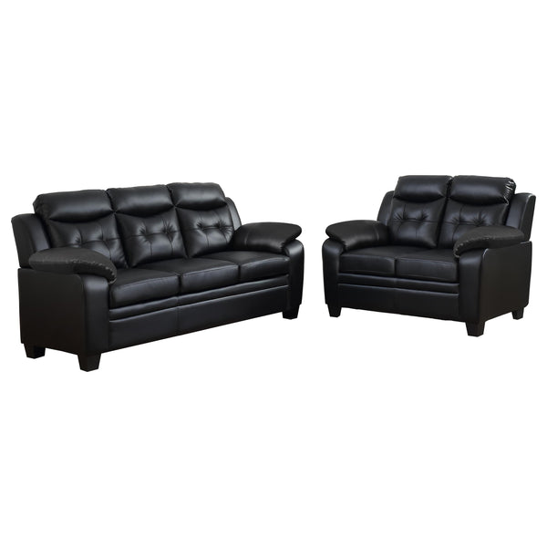 English Elm Castro Black 2-Piece Faux Leather Sofa And Loveseat Set - Stylish Comfort For Modern Living Spaces B062S01150