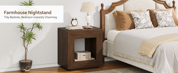 English Elm Rustic Wood End Table With 2-Tier Design, Integrated Charging & Led Lighting For Stylish Storage W1550P330031-GIGA