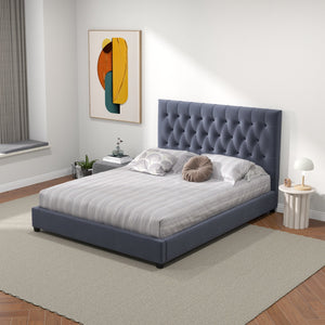 English Elm Ashcroft Furniture - Donald Mid Century Modern Grey Velvet Queen Platform Bed With Tall Tufted Headboard For Luxury Sleep B183S00062
