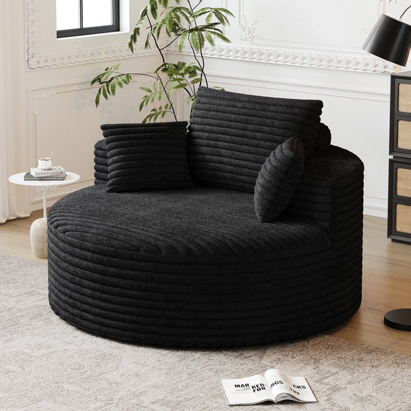 English Elm 50''L Plush Corduroy Sponge Single Sofa Bed with No Assembly, Fluffy Modern Sleeper for Living Areas Black W834P337428