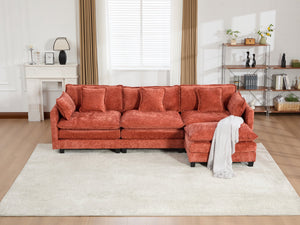 English Elm Cloud Modular Three Seat Sofa Chenille Upholstered with Double Layer Cushions for Living Room Orange W1143S00060