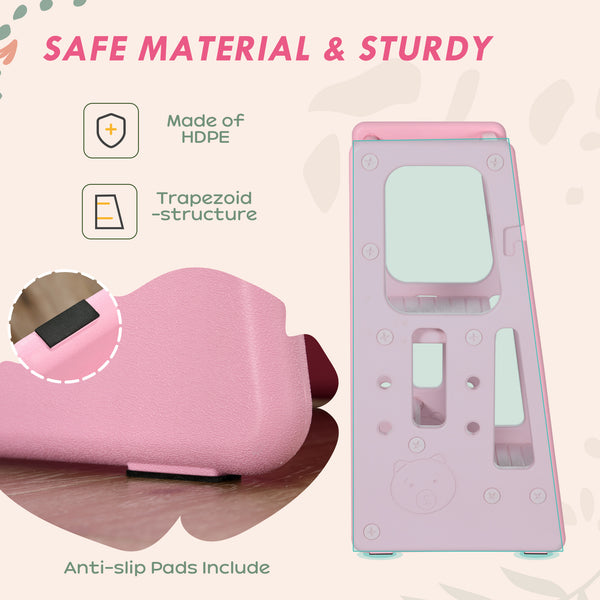 English Elm Qaba Adjustable Toddler Tower with 3 Heights, Anti-Slip Pads & Handrails, Easy-Clean Pink Step Stool W2225P200489