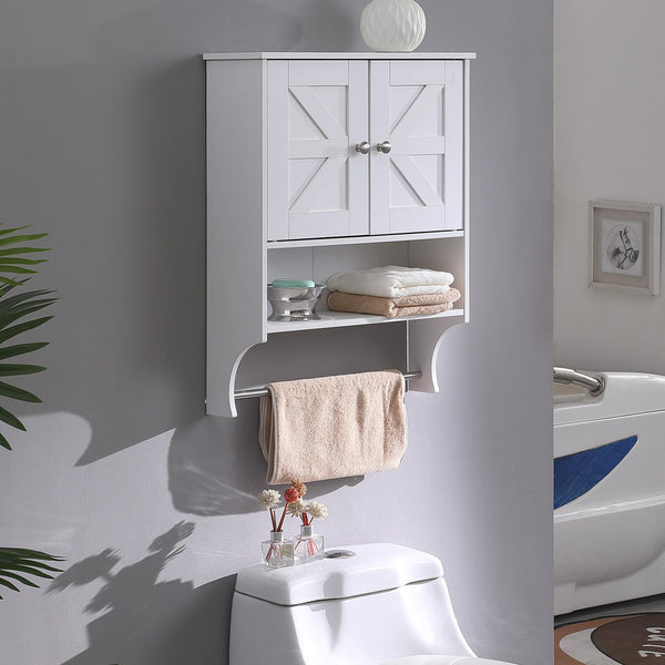 English Elm Over Farmhouse Bathroom Storage Cabinet with Two Doors and Adjustable Shelves for Small Spaces White 31 L x 13.3 W x 5.5 H W3151P345793