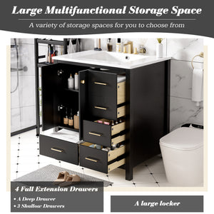 English Elm 30'' Elegant Freestanding Bathroom Vanity With Ceramic Sink, Soft-Close Drawers & Timeless Black Finish N710P194420B