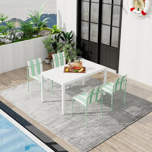 English Elm Summer 5 Piece Outdoor Dining Set Waterproof Pp Stackable Chairs Rust Proof Metal Legs W3450S00114