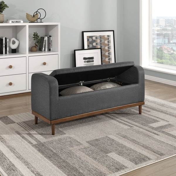 English Elm Mid-Century Modern Lift-Top Storage Bench with Tufted Upholstery, Walnut Solid Wood Frame, Hidden Organizer Dark Gray 50.75 L x 19 W x 19.75 H B011P192194