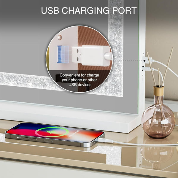 English Elm Vanity Mirror With Lights - 31.5" X 22.8" Hd Makeup Mirror, 3 Color Modes, 10X Magnification & Usb Charging W3660P373025-GIGA