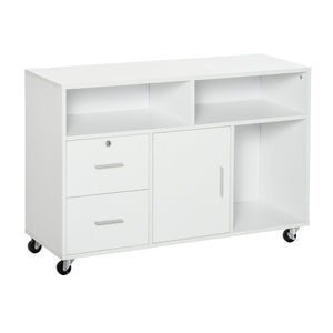 English Elm HOMCOM Mobile Printer Stand & Storage Cabinet with Locking Drawer, 3 Shelves, 4 Casters – White W2225P217762
