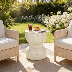 English Elm U_style Hourglass Mgo Concrete Outdoor Accent Table Sculptural Stone Texture Patio Decor Beige,Yellow N711P422067M