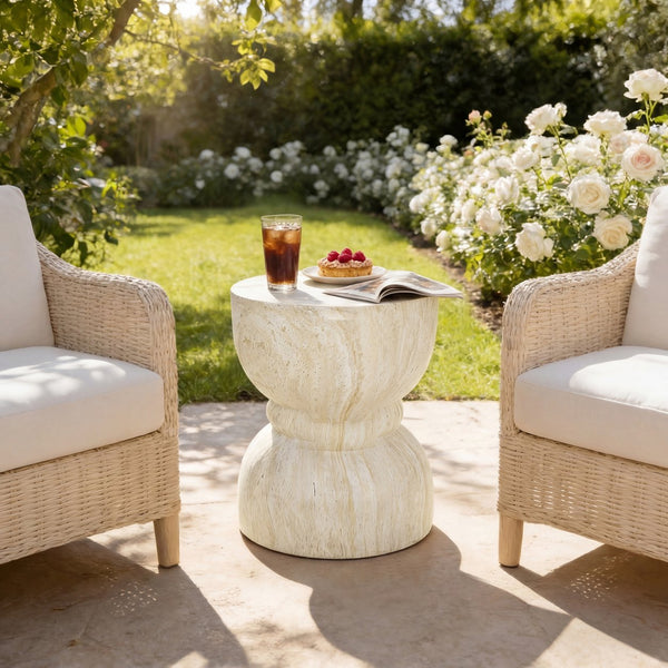 English Elm U_style Hourglass Mgo Concrete Outdoor Accent Table Sculptural Stone Texture Patio Decor Beige,Yellow N711P422067M