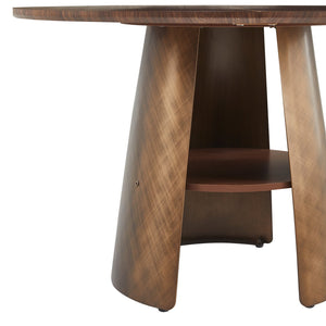 English Elm 47.25 Inch Round Dining Table Walnut Mdf Top Bronze Metal Frame Seats Six W3357S00001