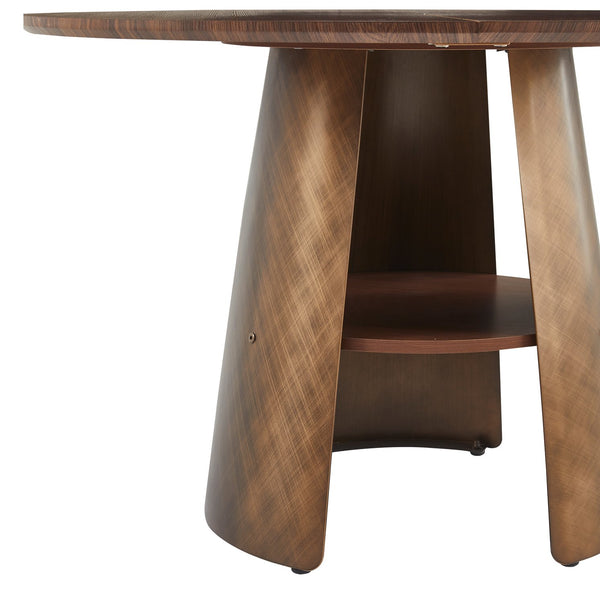 English Elm 47.25 Inch Round Dining Table Walnut Mdf Top Bronze Metal Frame Seats Six W3357S00001