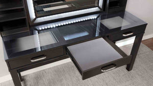 English Elm Glam Elegant Vanity Set with LED Mirror, Plush Stool, Ample Storage, Felt-Lined Drawers, Chic Finish Grey Mix 35 L x 25 W x 15 H B2741S00681