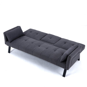English Elm 70-inch Foldable Cotton Linen Sofa Bed with Cup Holder & Side Storage, Space-Saving 2-Seater Design DARK GREY W3371P337199