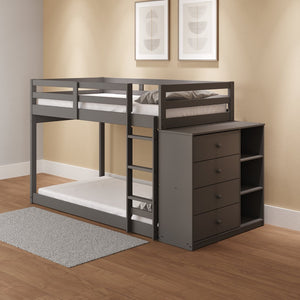 English Elm Gaston Gray Twin/Twin Bunk Bed with 4 Drawers & 3 Compartments, Slats, Fixed Ladder, 34" Clearance B2726S00490