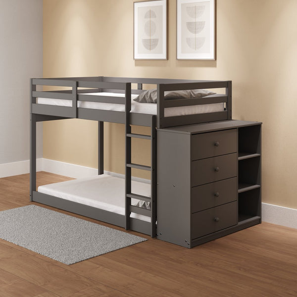English Elm Gaston Gray Twin/Twin Bunk Bed with 4 Drawers & 3 Compartments, Slats, Fixed Ladder, 34" Clearance B2726S00490