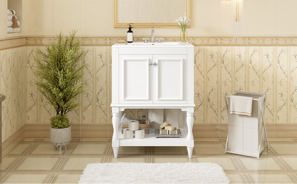 English Elm 24'' French Style Bathroom Vanity with Ceramic Sink Soft Close Cabinet and Drawer White N710P411341K