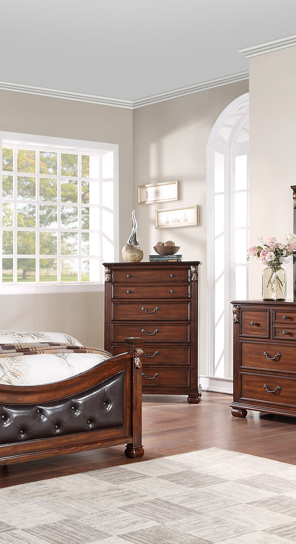 English Elm Dark Solid Wood 5-Drawer Chest with Lion Claw Carvings, Fluted Accents, 36x18x51in Storage Appeal B011P238669