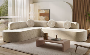 English Elm 122'' Curved L-shaped Sectional Sofa Chenille Upholstery Pocket Spring Living Room Seating Sand N760S0000049D