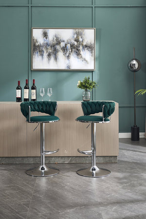 English Elm Set of 2 Velvet Bar Stools with Chrome Base Swivel Height Adjustment Plush Cushion Modern Comfort Green W1249P247739