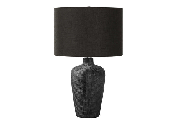 English Elm Lighting, Textured Ceramic Table Lamp with Fabric Shade and 3-Way Rotary Switch for Ambient Glow Black 16 L x 16 W x 17 H B2710P220086